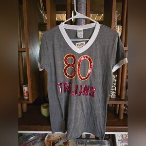 Pink Victorias Secret Trojans Tee with Red Sequin '80' Design